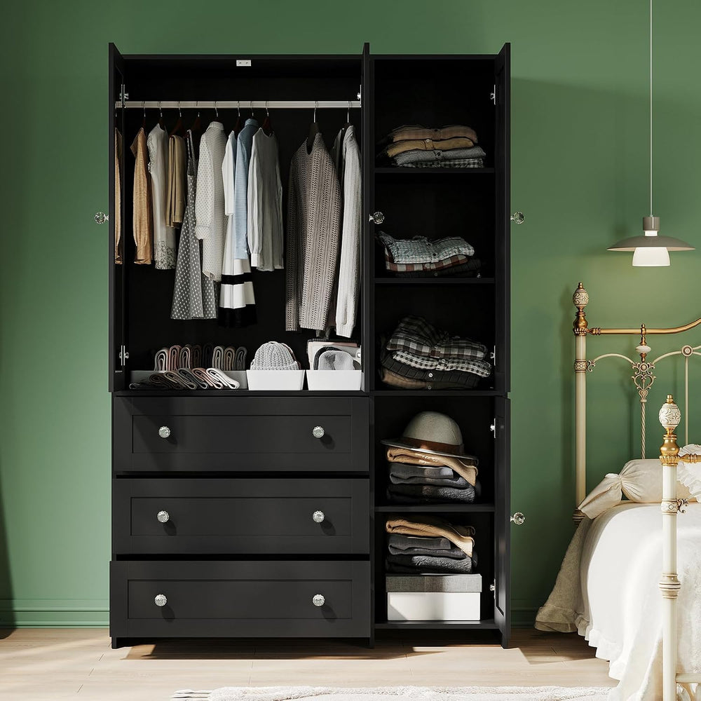 VOWNER 71" Armoire Wardrobe Closet with 3 Drawers and Mirror