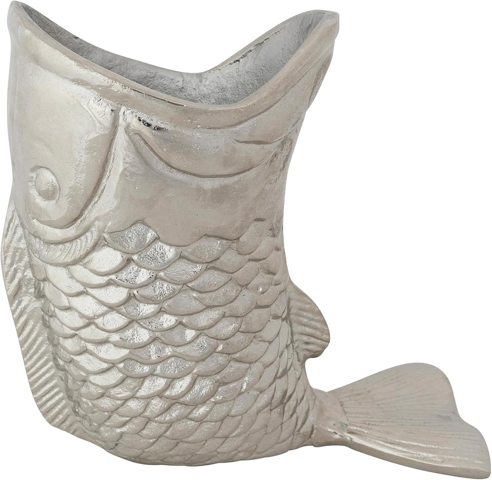 Creative Co-Op Cast Aluminum Fish-Shaped Bottle Holder, Nickel Finish
