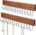 SCUNDA Hanging Jewerly Organizer for Wall, Wall Mounted Necklace Holder, Wood Wall Mount Jewerly Organizer for Earrings Bar, Hanging Rings, Necklaces and Bracelet, Nice Gift for Woman (2pack,Brown)