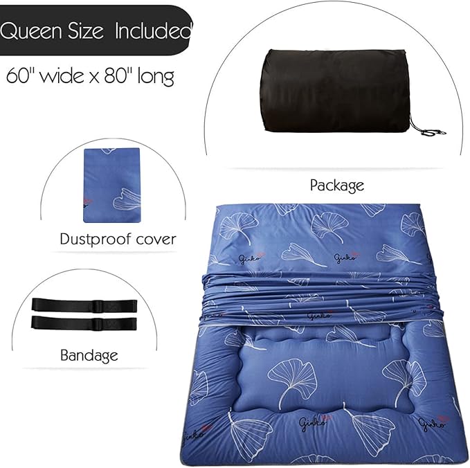 MAXYOYO Japanese Floor Mattress Futon Mattress, 4" Thicken Tatami Mat Sleeping Pad Foldable Roll Up Mat Boys Girls Dormitory Pad Kids Floor Lounger Pillow Bed, Charcoal Grey, Queen Size