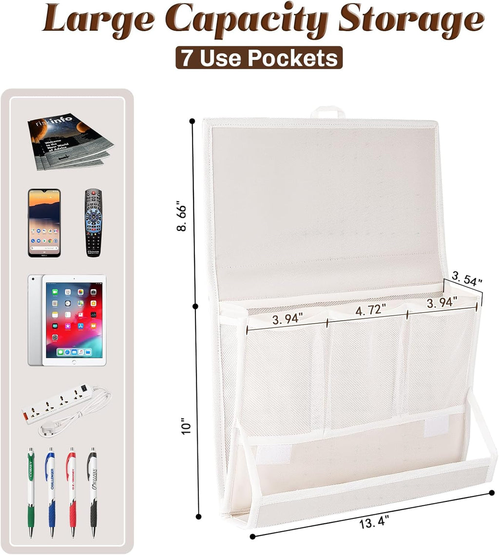 Bedside Caddy Bedside Storage Organizer Bedside Organizer with Power Strip Holder and 2 Adjustable Straps for Home Bunk Bed College Dorm Sofa (2 Pack White)