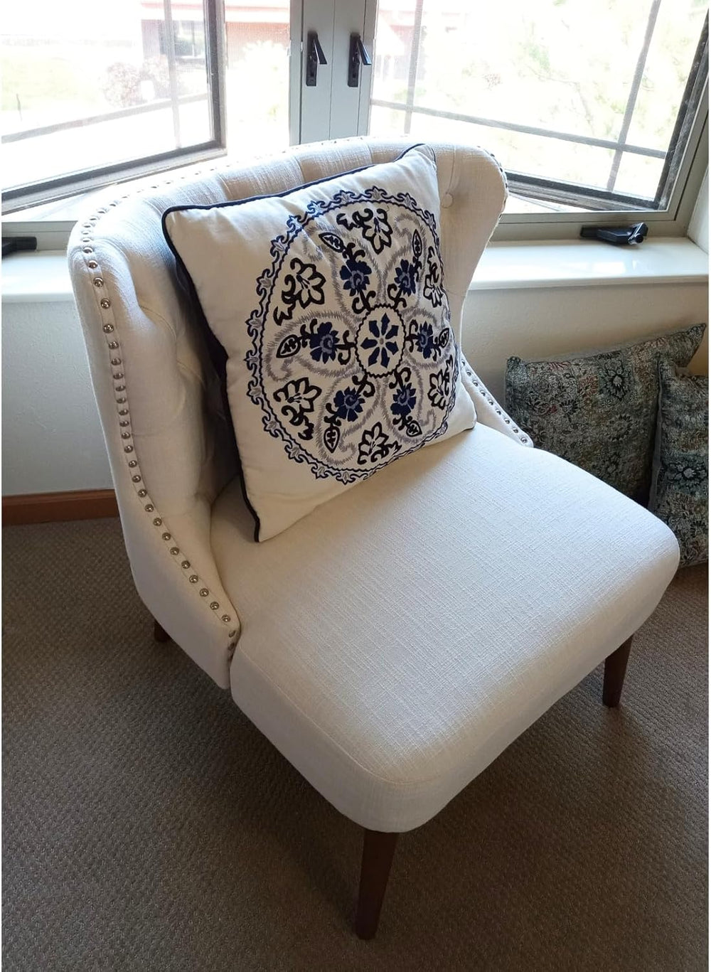 chairus Tufted Slipper Accent Chairs Set of 2, Linen Upholstered Armless Livi...