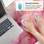 Pink Marble Ink Mouse Pad – Large Extended Desk Mat 35.43 x 15.75 in – Elegant Watercolor Gold Foil Design, Waterproof Surface, Non-Slip Rubber Base, Keyboard & Mouse Pad for Office or Gaming