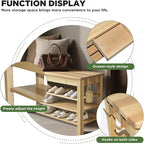 Wood Shoe Bench Entryway with Drawer: 3-Tiers Wooden Storage Shoe Rack with Bench Seat, Compact Mid-Century Modern Design for Entryway, Hallway, Closet, Front Door Entrance, Foyer