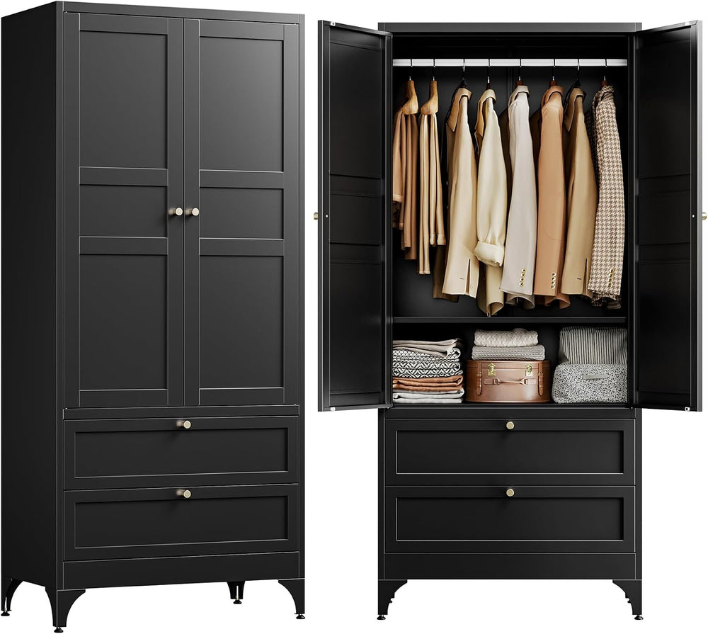 Letaya 71" Metal Wardrobe Cabinets with 2 Drawers,Steel Armoire Wardrobe...