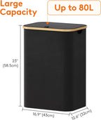 Lifewit 80L Laundry Basket with Lid, Clothes Hampers with Bamboo Handles and A Removable Laundry Bag, Large Foldable Hamper for Bedroom, Bathroom, Dorm, LaundryRoom, Black