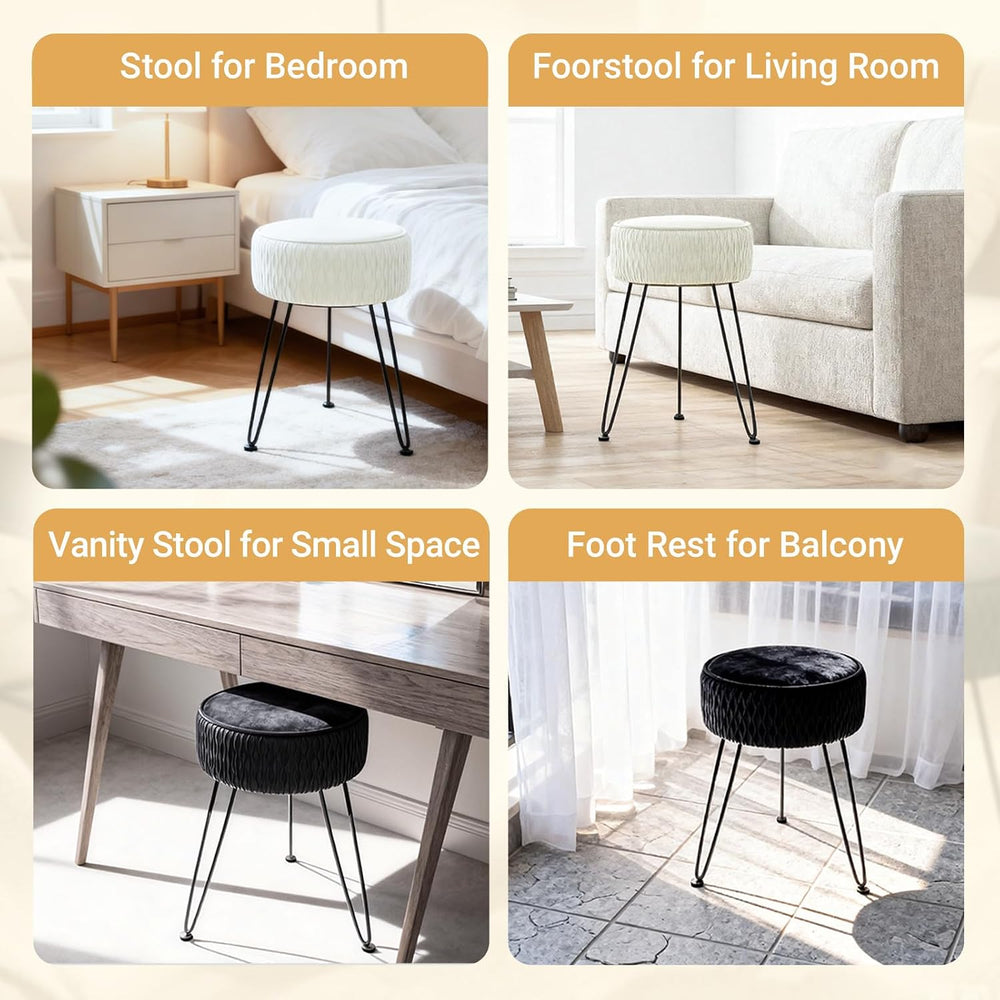 Velvet Vanity Stool Footrests, Round Ottoman Vanity Chairs with Anti-Slip Fee...