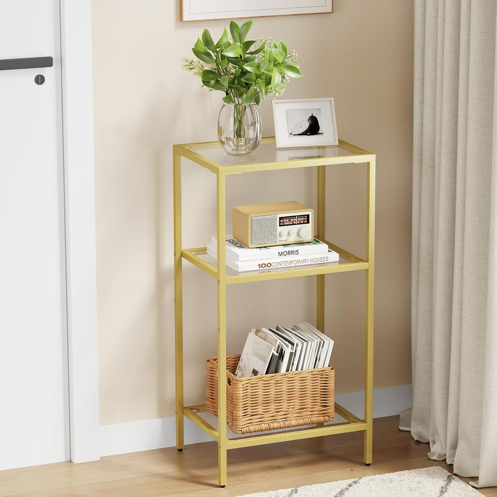 Side Tables Set of 2, Tempered Glass End Table with Metal Frame, 3-Tier Small...
