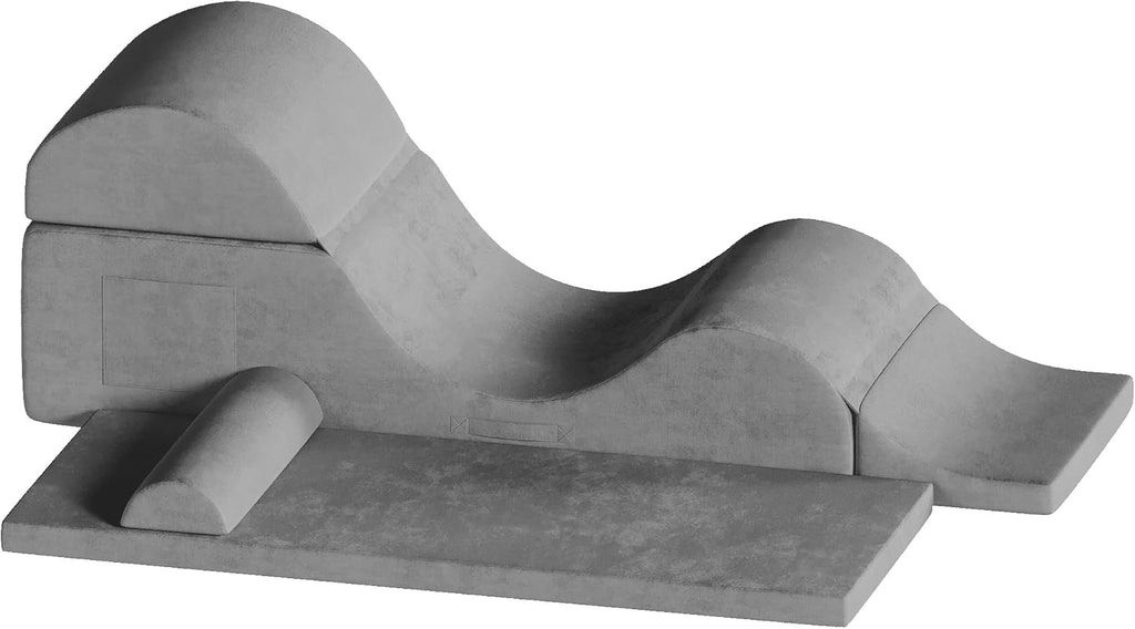 Convertible Yoga Chair for Adults, Ergonomic Foam Lounge with Lumbar Pillow, Washable Cover, Side Pocket, No Assembly Needed – Great for Exercise, Stretching & Relaxation Gray