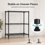 3-Tier Metal Wire Shelving Unit, Heavy Duty Adjustable Storage Rack for Laundry Room, Pantry, Kitchen, Garage Organization and Storage, Small Space Shelves (Black, 23"L × 13.2"W × 30.2"H)