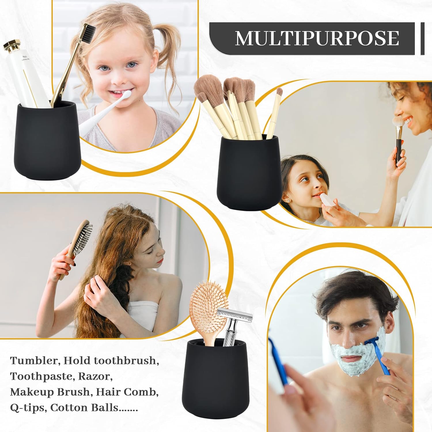 BosilunLife Black Bathroom Accessory Set - 3 pcs Ceramic Bathroom Soap Dispenser Set Farmhouse Bathroom Counter Decor Set Accessories, Soap Dispenser and Toothbrush Holder, Tray (Liquid Pump)