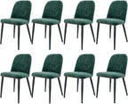Upholstered Dining Chairs Set of 8 Modern Kitchen Chairs Chenille Fabric Dining Room Chairs High-Back Padded Dining Chairs with Metal Legs for Kitchen Dining Room Restaurant Cafe Hotel, Green
