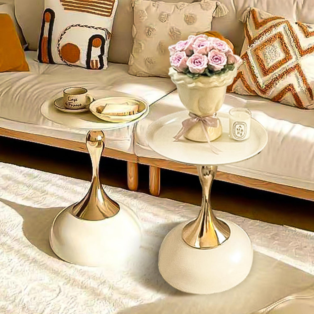 2-Pack Modern Round Side Table - White Tabletop & Gold Pedestal Base, Sty...