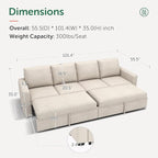 HONBAY Modular Sectional Sleeper Sofa Bed, with Pull Out Bed, Linen Convertible Sectional Couches for Living Room - Beige