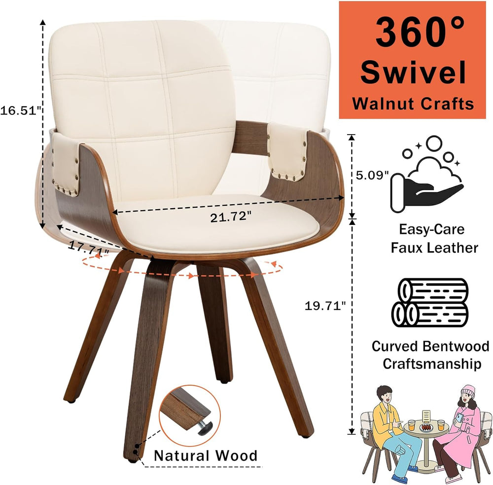 Dining Chairs Set of 2, 360° Swivel Faux Leather Dining Room & Kitchen Ch...