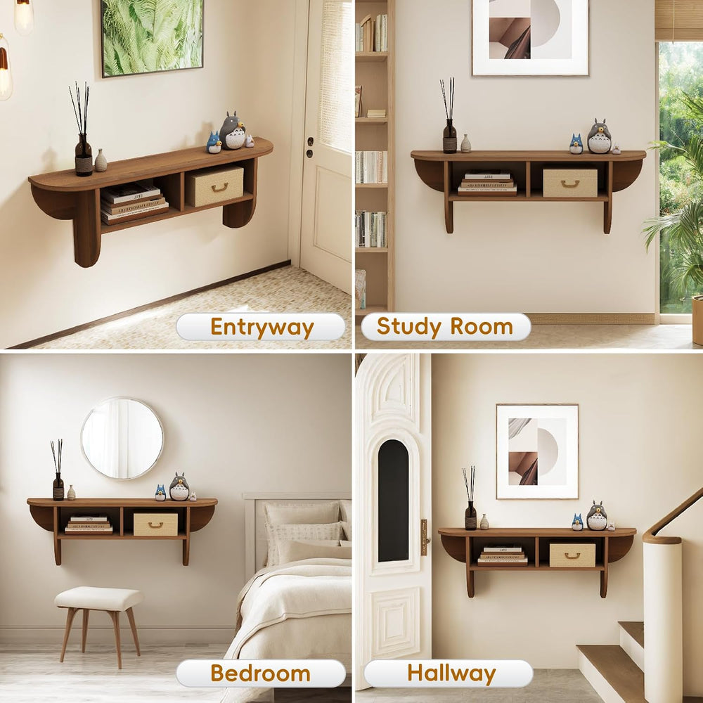 Floating Solid Wood Console Table, 32'' Wall Mounted Narrow Entryway ...