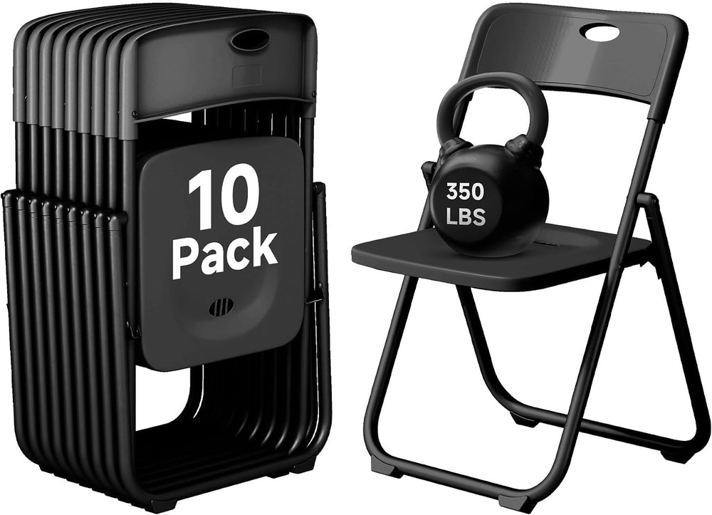 10 Pack Black Plastic Folding Chairs, Lightweight Foldable Chair with 350lbs ...