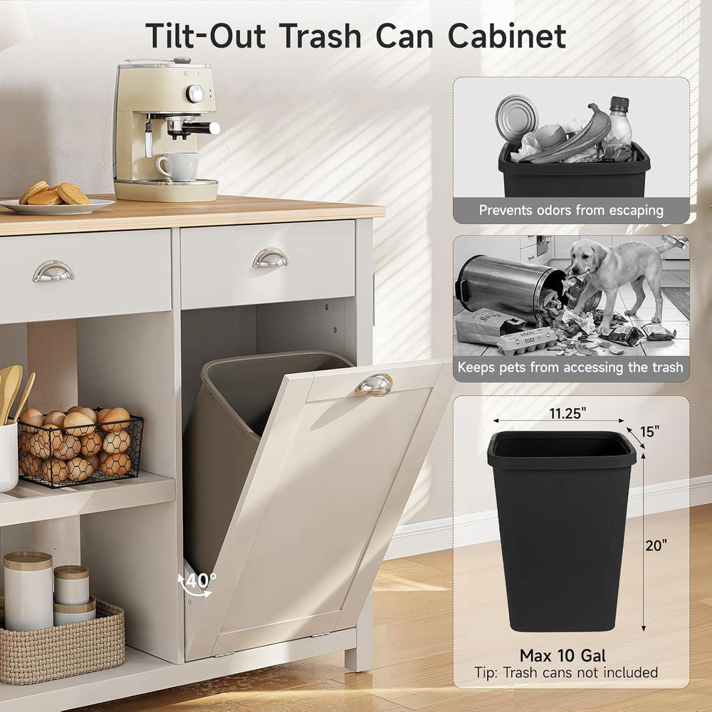 ONBRILL 59" Kitchen Island with Storage, Solid Rubberwood Tabletop | Isl...