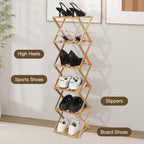 Bamboo Shoe Rack 6 Tier Foldable Shoe Rack for Entryway | Narrow Vertical Shoe Organizer Free Standing Shelf, Multifunctional Slim Storage for Bedrooms Living Room Corner