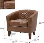 PU Leather Barrel Accent Chairs Set of 2, Modern Upholstered Armchair Round Club Chair for Living Room, Comfy Nailed Trim Arm Chair Bedroom Side Reading Seat - Brown