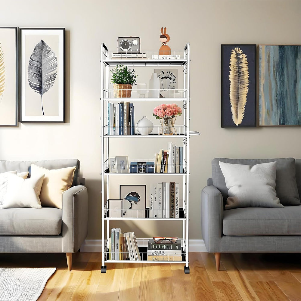 10in 6 Tier Slim Storage Cart with Wheels, Narrow Space Rolling Shelving Unit...