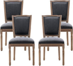 Nrizc Farmhouse Dining Chairs Set of 4, French Dining Chairs with Square Back, Brown Wood Legs, French Bistro Chairs for Dining Room/Living Room/Kitchen/Restaurant, Dark Grey