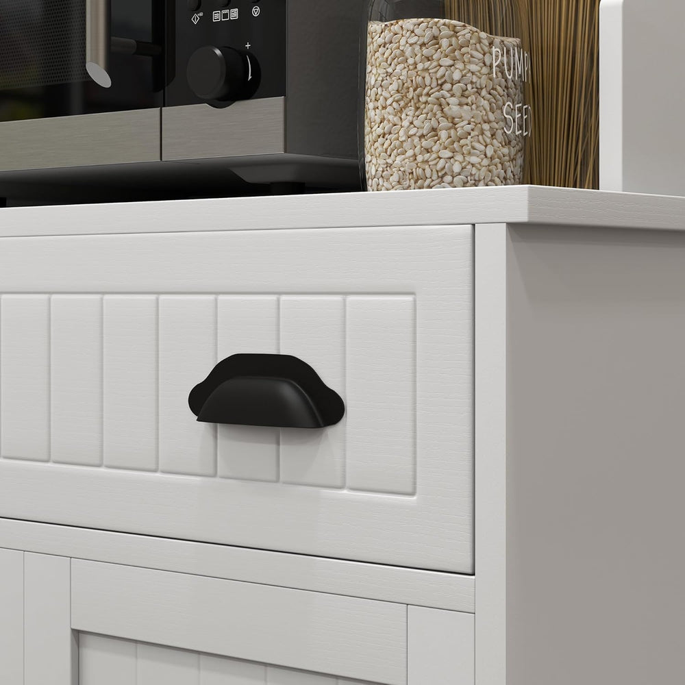 Microwave Cabinet with Storage Drawer, Double Door Cabinet and Adjustable She...