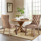 Velvet Upholstered Dining Chairs Set of 2, Modern Style Kitchen Side Chairs with Nailhead Trim and Wood Legs,Metal Pulling Ring for Dining Room Living Room(Khaki)
