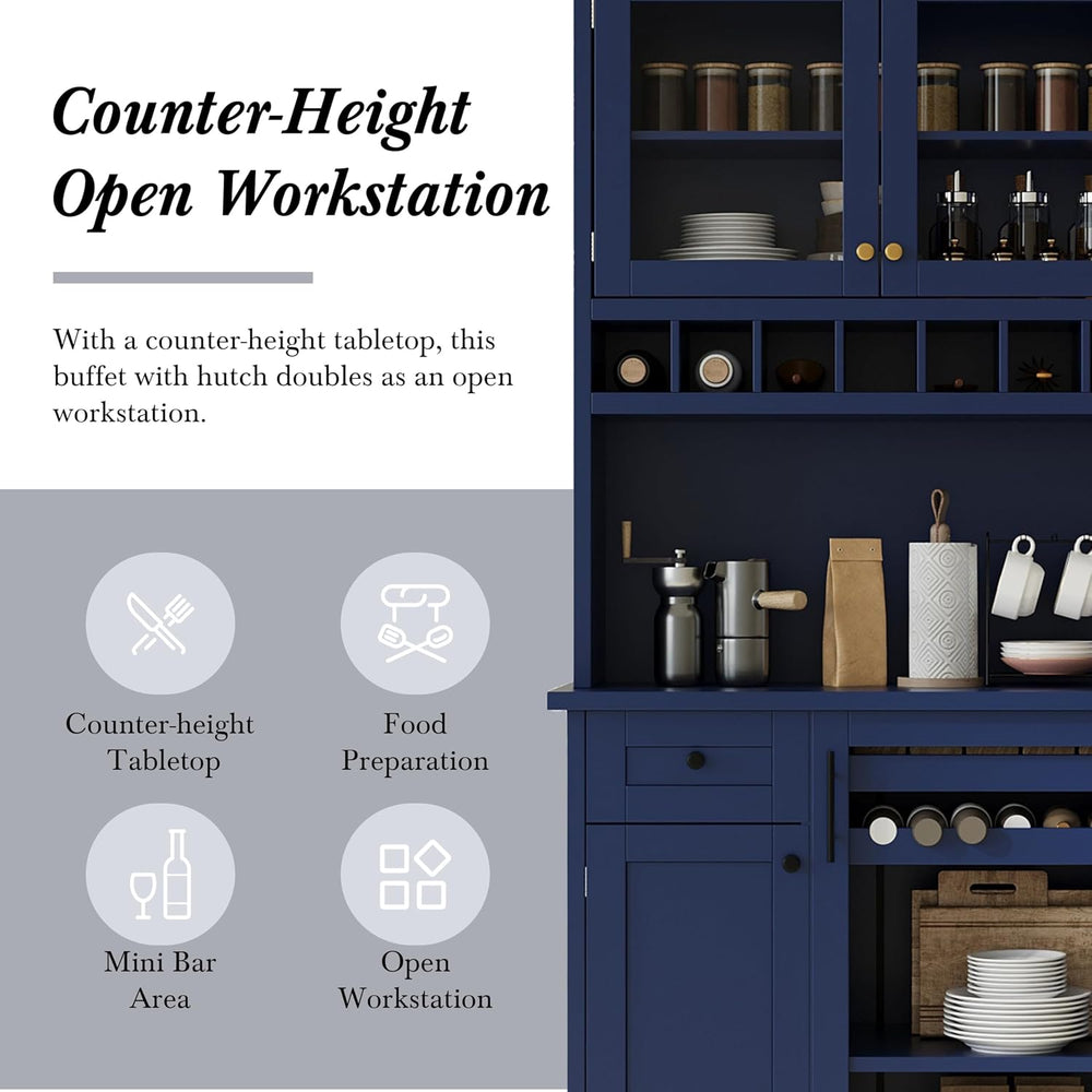 74.8 Inch Tall Farmhouse Freestanding Buffet with Hutch, Tall Kitchen Pantry ...