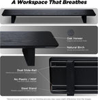 Moodular Wooden Monitor Stand 45.6” (116cm) Large Desk Organizer with Metal Slide Rails for Drawer, Tray, Laptop, Tablet, Phone & Headphones Customizable Riser for Organized Workspace Black
