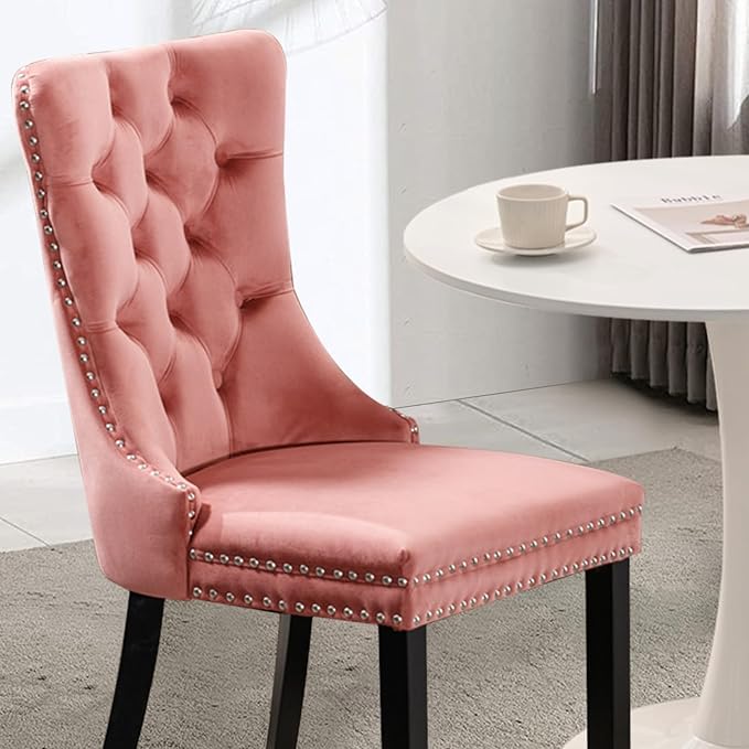 3-Pieces 31.5" Round Dining Table Set for 2, White Dining Table & 2 Velvet Upholstered Dining Chairs for Kitchen Dining Room Apartment Small Space(White Table & Pink Chairs)