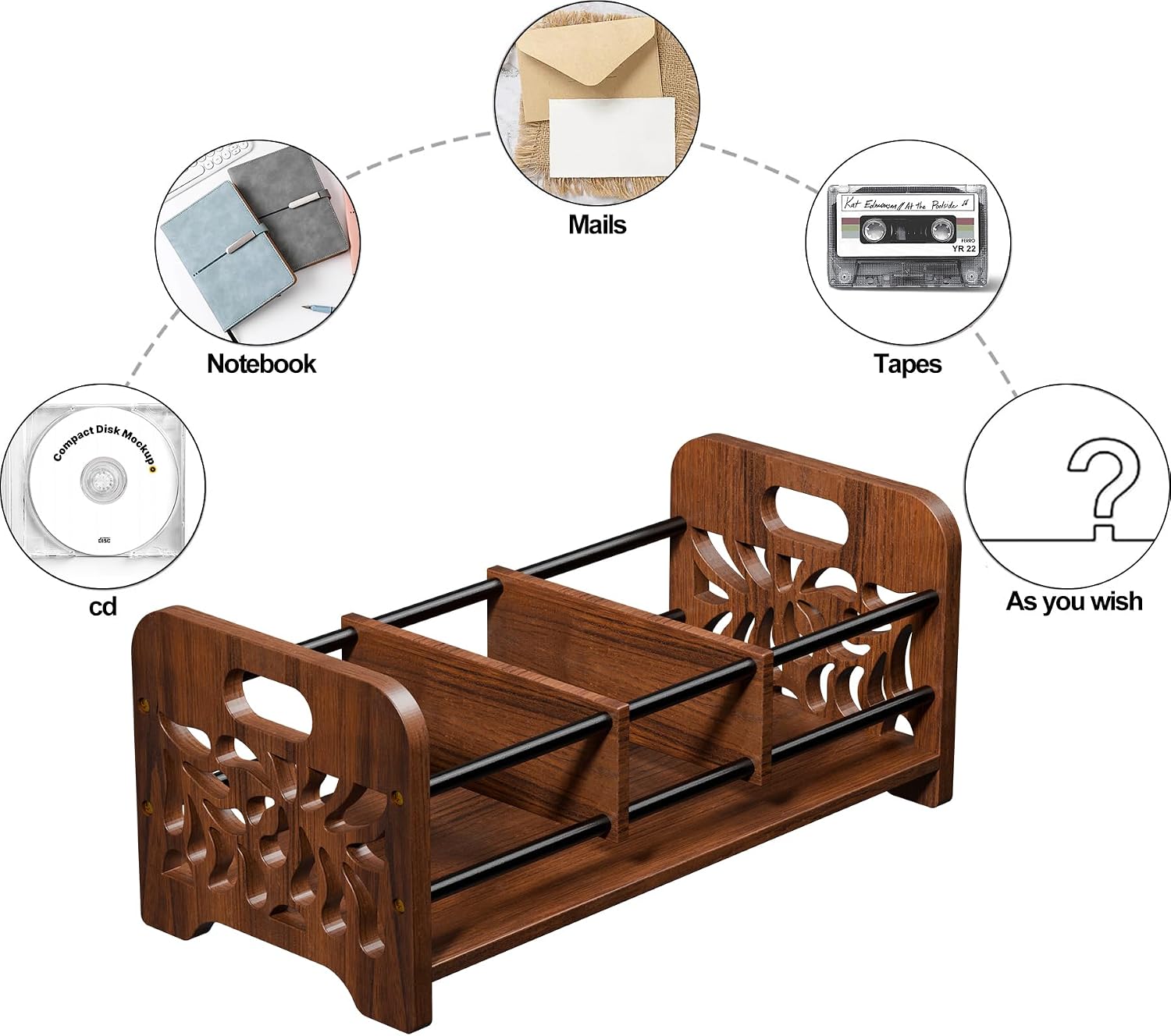 CD Holder,DVD Holder Storage,Wood CD Rack Organizer,DVD Rack,Cassette Tape Storage with Dividers for CDs, DVDS, Tapes,Video Game Cases, Tape Display Stand, Hold 35Pcs
