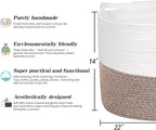 R RUNKA Extra Large Cotton Rope Basket 22" x 14" - Toy Basket for Kids -Blanket Basket for Living Room - Woven Baskets for Storage
