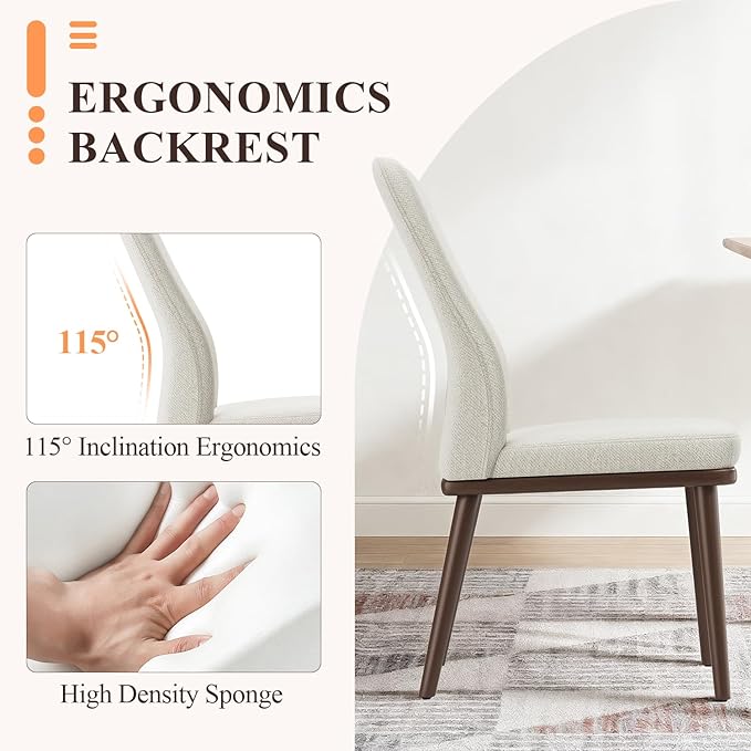 Stylish Dining Chairs Set of 4, Upholstered Parsons Dining Room Chair with Nailhead Trim, Kitchen Room Chair with Thick Cushions and Wood Legs, Modern Contemporary, Beige