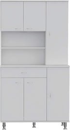 90"H Freestanding Storage Cabinet with 10 Shelves & 23.3"D Drawer, Covered 2 Double Doors & 32.9"H Door & 27.5"H Door, Rectangular Kitchen Pantry, Modern, for Living Room, Dining Room, White