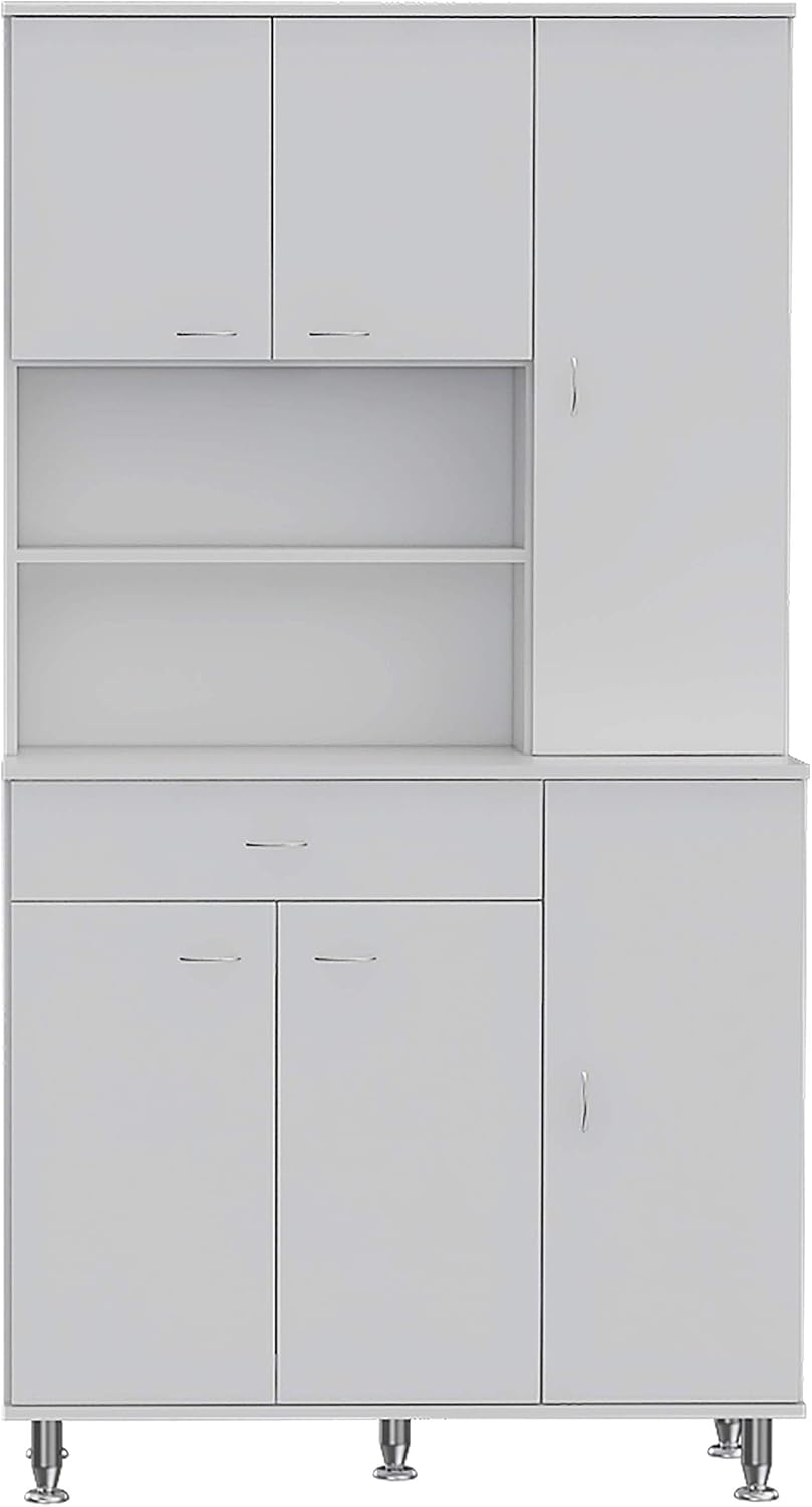 90 Kitchen Pantry, One Drawer, Multiple Cabinets, Two Open Shelvess -White