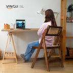 VINGLI 4 Pack Rattan Dining Chair, Wood Folding Chair with 360° Swivel Backrest, Rubberwood Frame and Rattan Woven Seat and Back, Walnut, Set of 4