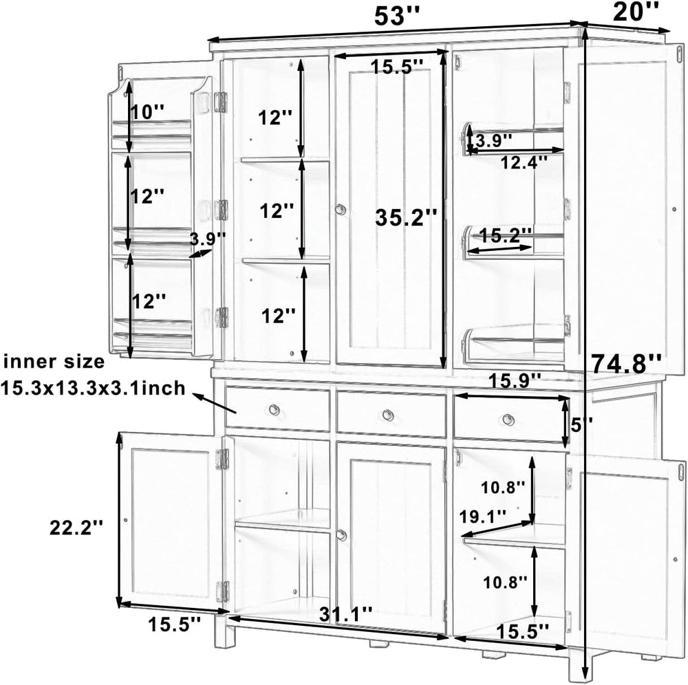 Merax 74.8'' Tall Kitchen Pantry Storage Cabinet with 6 Doors, 3 Draw...