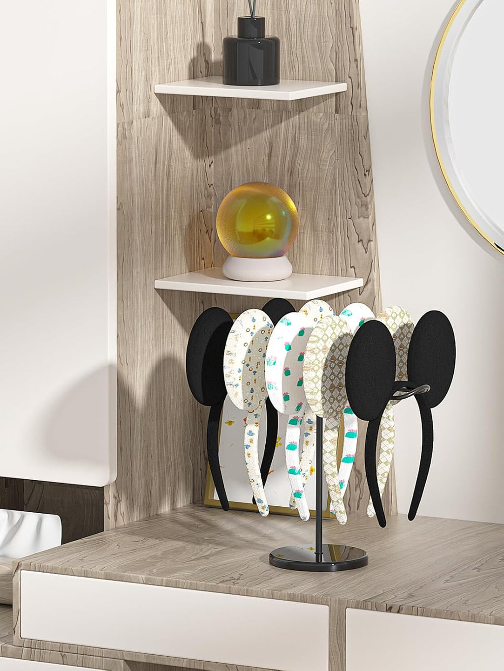 Headband Holder Organizer,Head Band Stand For Girls Room,Mouse Ear Storage For Women,Hair Accessories Display Rack (Metal Black Headband Holder)