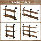 Industrial Pipe Wall Mounted Shelf with Large Storage 3 Tiers Plant Stand and Wooden Bookshelf Display Unit for Home Décor Ideal for Bedroom Living Room and Bathroom 120X25X10,100x25x65cm