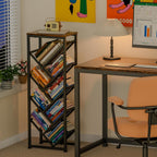 Cutogxon Tree Bookshelf - 9 Tier Visual Metal Floor Standing Book Shelf with Wooden Top, Small Bookshelf for Small Spaces Bookshelves Book Storage Organizer Shelves for Living Room Bedroom Black