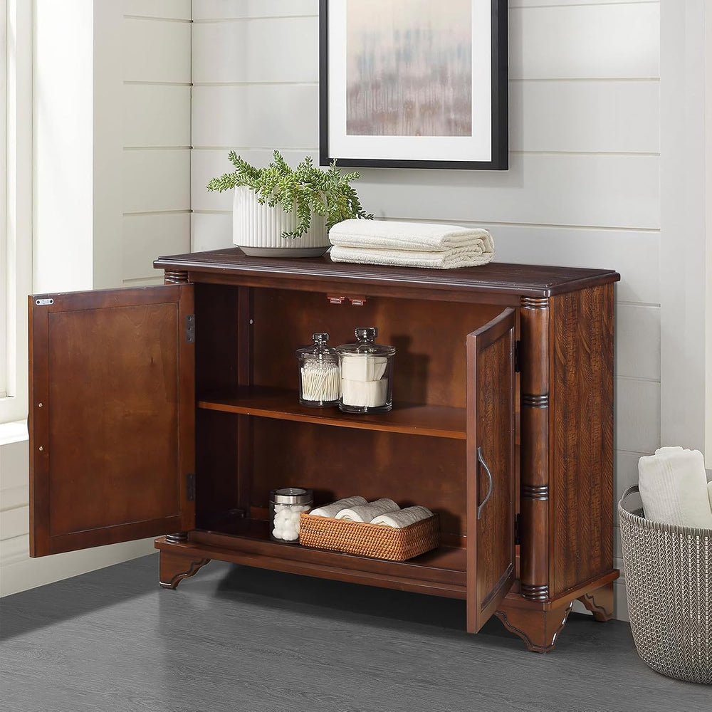 40" Sideboard Cabinet 2-Doors Solid Wood, Retro Buffet Cabinet with Stor...