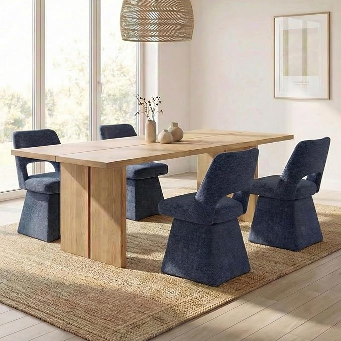 VKNOW Upholstered Swivel Dining Chairs Set of 4, Modern Dining Room Chairs with Open Back, Chenille Fabric Kitchen Chairs for Dining Room, Living Room, Bedroom, Vanity, Blue