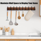 Kruodop Large Coat Rack Wall Mount Coat Hooks Coat Hanger with 10 Metal Black Triple- Hooks Brown Pine Real Wood Plank Hat Rack for Wall Hooks for Hanging Coat Hat Jacket