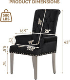 Velvet Dining Chair with Arms, Upholstered Tufted High Back Dining Room Chairs, Accent Armchair with Chrome Leg and Nailhead Trim, Kitchen Dining Living Room, Black