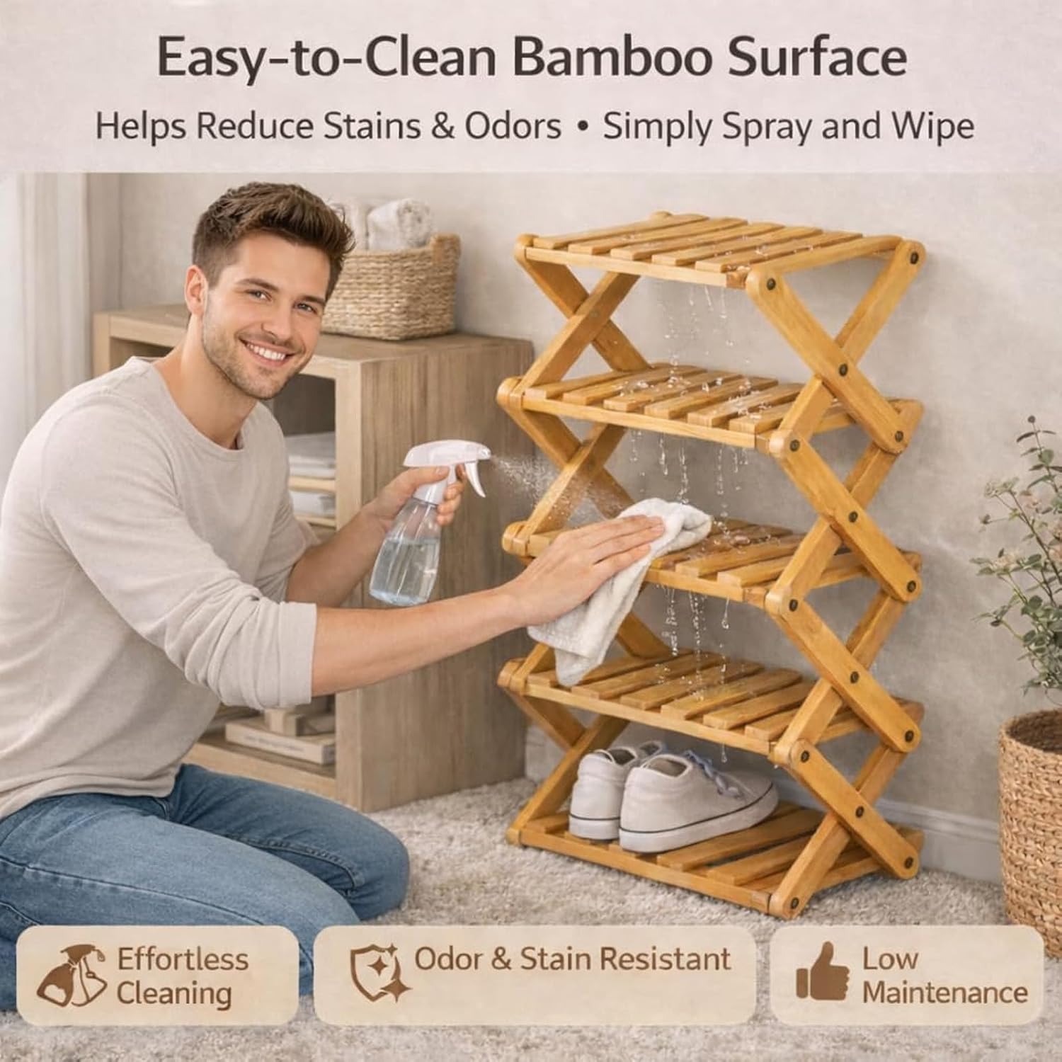 GDSAFS 2-9 Tier Bamboo Shoe Rack, 2026 New Sturdy Foldable Shoe Organizer, High-Capacity No-Assembly Vertical Storage with Anti-Slip Base for Hallway, Bedroom, Corner, Kids' Room (Brown,9 Layers)