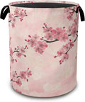 Laundry Hamper,Pink Flower Laundry Basket,Cherry Blossom Waterproof Oxford Cloth Storage Basket with Handle for Clothes Books Nursery Home Storage Sundries 16"x20"