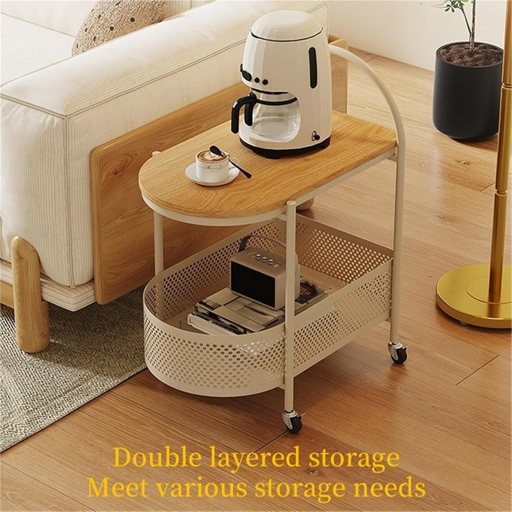 Sofa Side Table with Wheels Coffee Storage Cart Movable End Table with Storag...