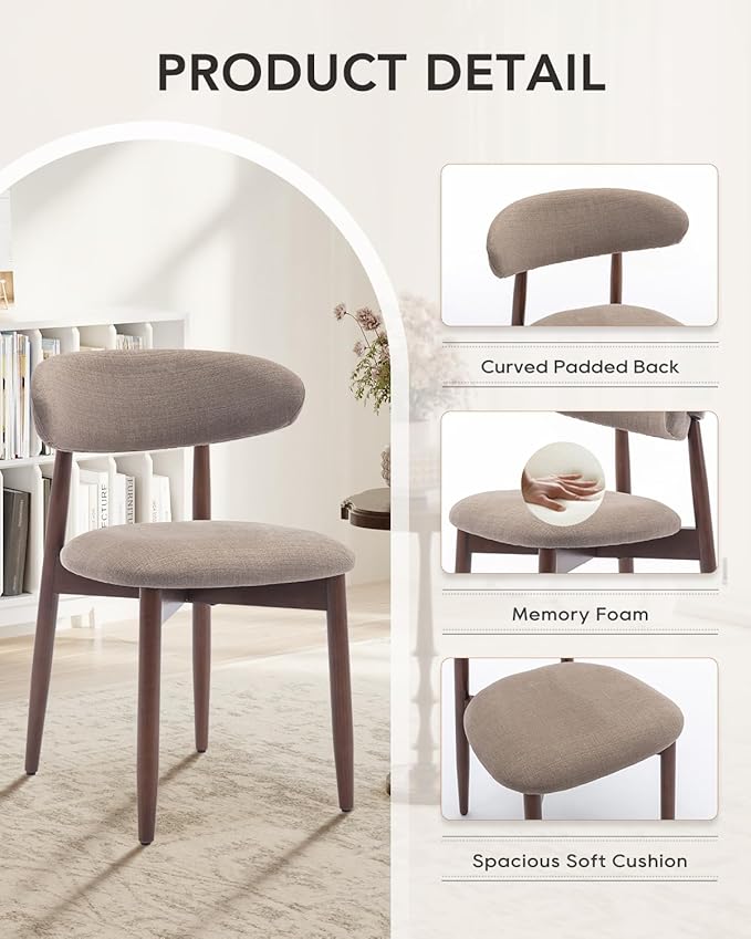 Dining Room Chairs Set of 2, Upholstered Farmhouse Dining Chairs, Modern Fabric Kitchen Chairs with Solid Wood Leg,Camel