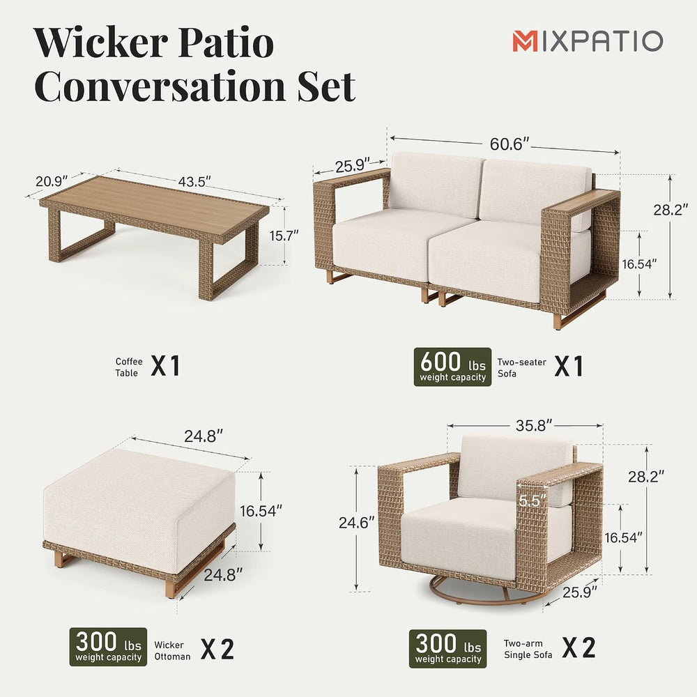 MIXPATIO Patio Furniture Set with Swivel Chairs &10" Thick Cushion,B...
